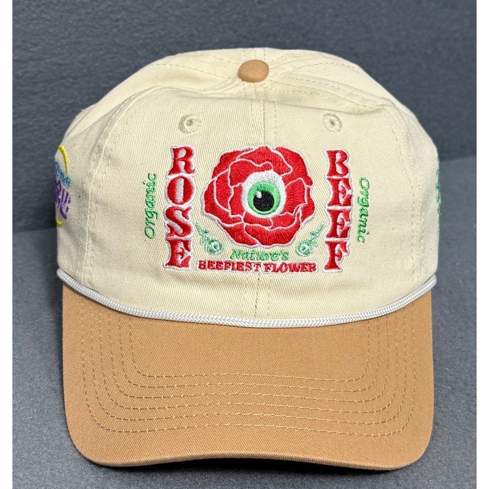 Meow Wolf Organic Rose Beef Nature's Beefiest Flower Embroidered Baseball‎ Cap